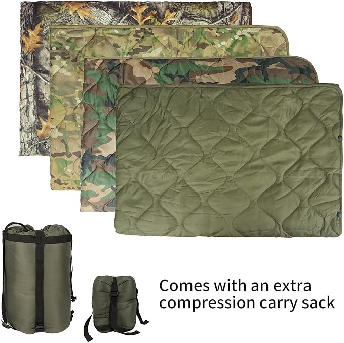 Poncho Liner Military Woobie Blanket Multicam Camo Woobie with Compression Carry Bag for Outdoors Hiking Jungle Hunting Gear