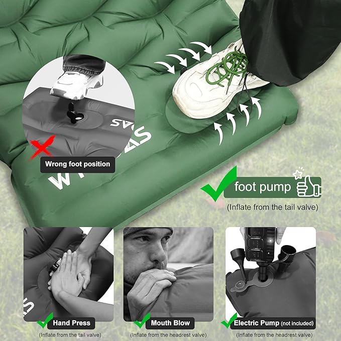 Oversized Camping Sleeping Pad,4.2" Thick Ultralight Camping Sleeping Mats for Adults,Camping Mattress with Pillow & Built-in Pump for Tent,Backpacking,Travel