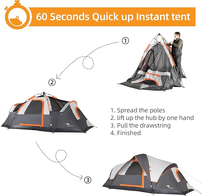 Tent for Family Camping Quick Setup, Instant Pop Up Dome Tents Outdoor 2-3 Person / 6 Person, with Water-Resistant Rainfly and Mesh Roofs & Door & Windows