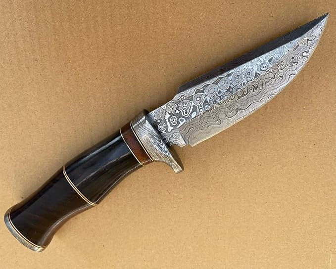 Handmade Damascus Steel Hunting Knife Fixed Blade for Camping, Survival, and Hunting - Premium Outdoor Gear Razor Sharp Edge with Camel Bone and Rose Wood Handle