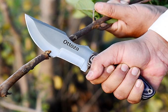 Ottoza Tracker Knife & Micarta Handle - Fixed Blade Hunting Knife - Horizontal Carry Knife Sheath 373