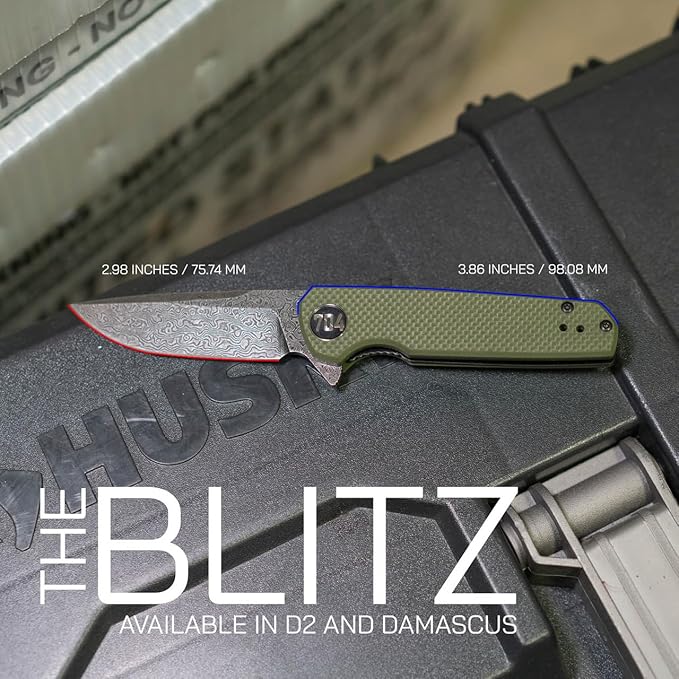Blitz EDC Folding Pocket Knife | Compact 2.98" Blade, D2 Steel, G10 Handle, Reversible Pocket Clip | Black