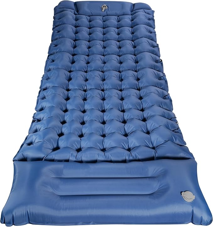 Camping Mattress, Camping Sleeping Pad for Camping, Ultralight Camping Mat with Pillow Built-in Foot Pump Inflatable Sleeping Pads Compact for Camping, Backpacking, Hiking, Traveling, Tent(Blue)