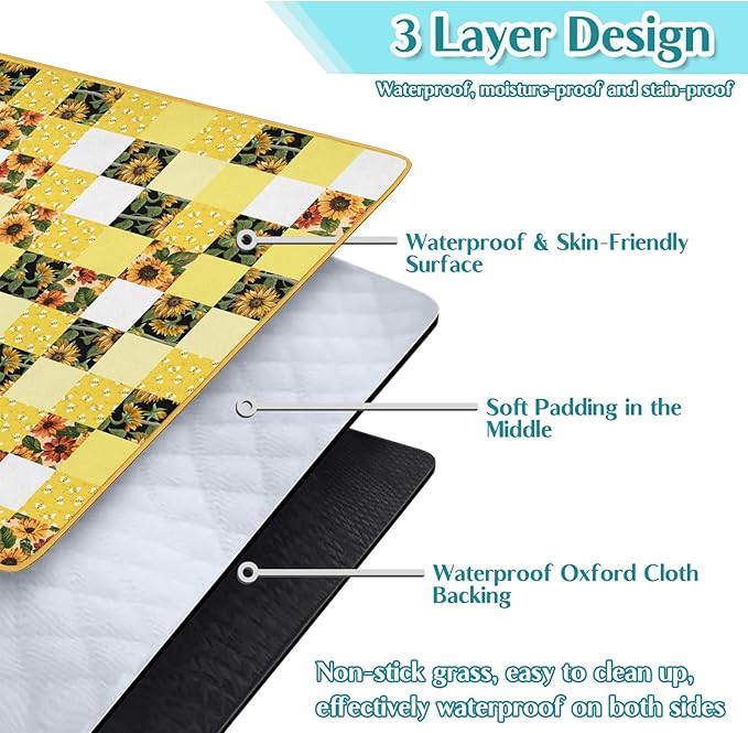 Sunflower Bee Picnic Blanket Waterproof Foldable Extra Large Picnic Mat Beach Blanket 60"x80" for Camping Beach Hiking Patio Party Outdoor Decor Gifts
