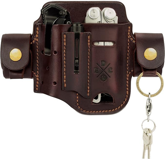 Multitool Sheath, Leather EDC Organizer, Belt Pouch Fits Multitool, Knife, Pen, Keys - Compatible with Heavy Duty Leatherman, Gerber, SOG Multitools