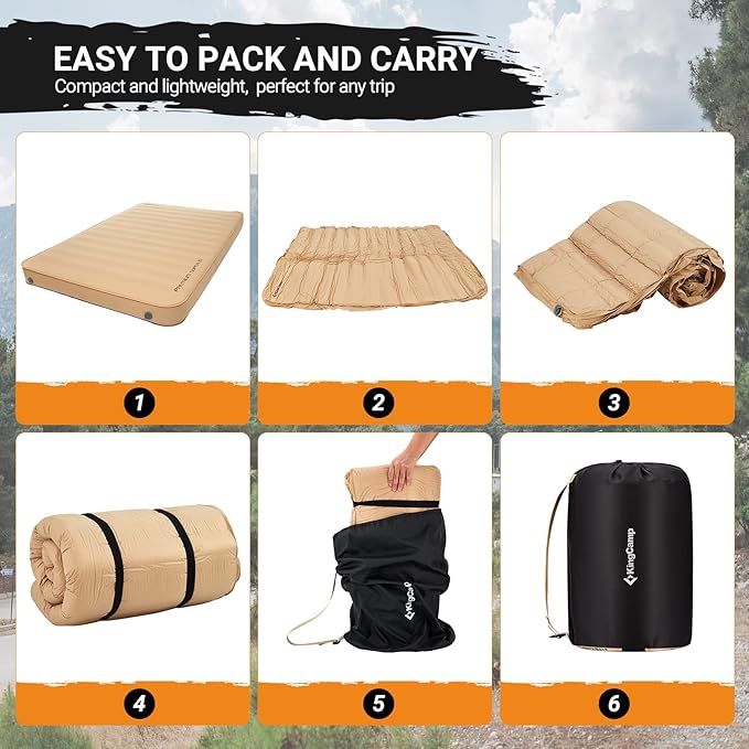 KingCamp Extra Thick 5.9 INCH Double Self Inflating Camping Mattress with 12 R-Value, Sleeping Pad Enlarge Foam Camping Pad, 4 Season Insulated Camping Mat for Tent, Car, 79.1'' x 50.3'' x 5.9''