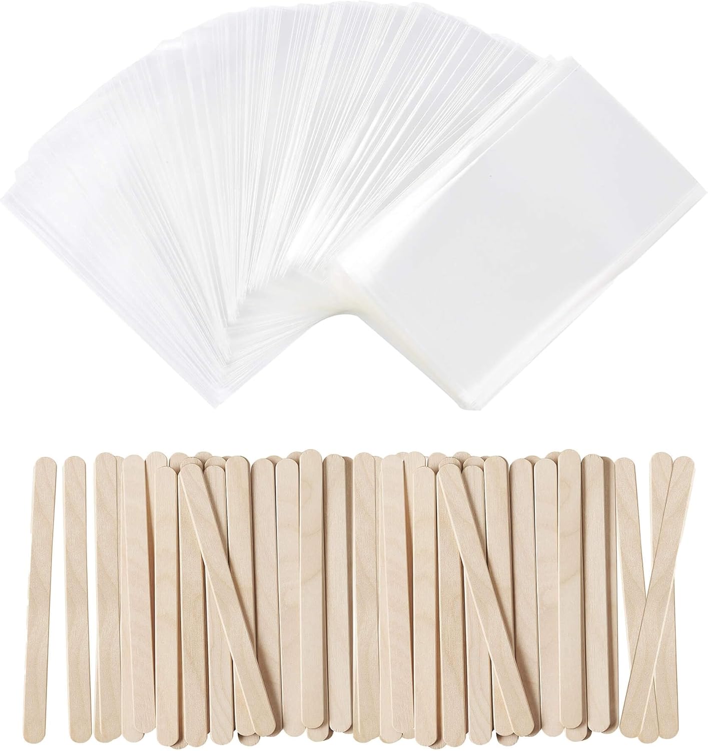 100 PCS Cake Popsicle Sticks and 200 PCS Cake Pop Bags Set, Food Grade 3.15 * 6.69 Inch Popsicle Bags for DIY Ice Popsicle and Cake Pop Mold, 4.5 inch Ice Cream Sticks