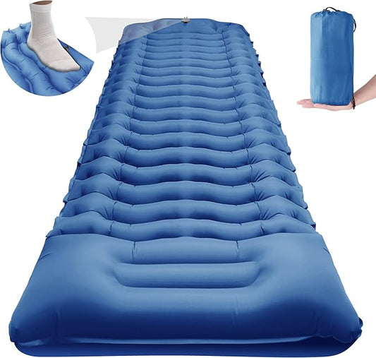 STURME Sleeping Pad for Camping, 3.9 Inch Extra-Thick Self-Inflating Camping Mattress with Foot Pump, Compact Air Mattress Ultralight Sleeping Mat with Pillow for Backpacking, Hiking, Outdoor -Blue