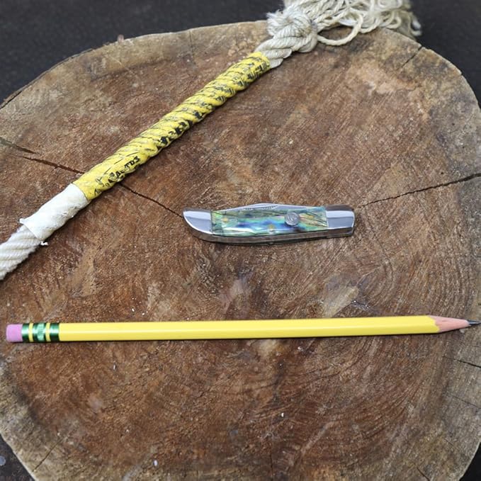 WHISKEY BENT HAT CO. Mini Hunter Folding Pocket Knife 2.75" Closed Length 440C Stainless Steel Blade (Green Abalone)