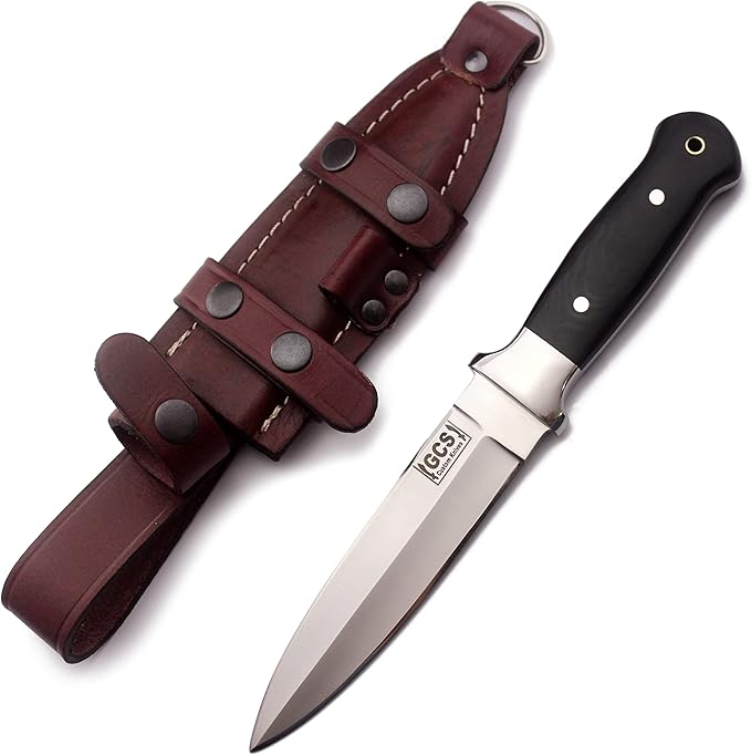 GCS Handmade Handle D2 Tool Steel Tactical knife Hunting Knife Camp Knife with leather sheath Full tang blade designed for Hunting & EDC GCS 314