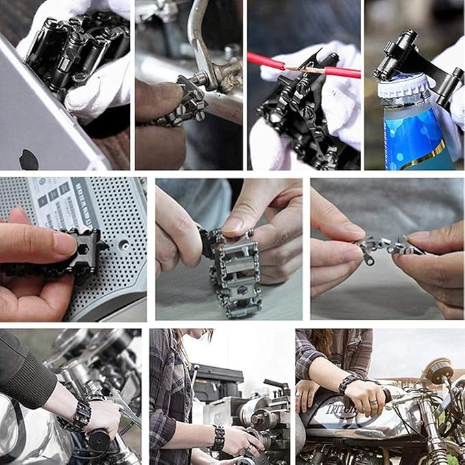 Multitool Bracelet 29 in 1, 22cm Stainless Steel, Multi Tool Bracelet for Men Outdoor Travel Watch Strap, Multifunctional Wristbands, Portable Wearable Multitool Trend Bracelet with A Pry Tool