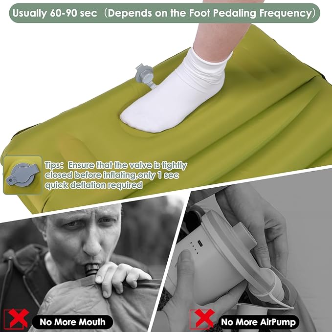 Extra Thick 4.8" Sleeping Pad for Camping, Self Inflating Camping Pad with Built-in Foot Pump, 78"x27" Ultralight Sleeping Pad with Pillow for Backpacking, Hiking, Travel & Outdoor Fun (Green)