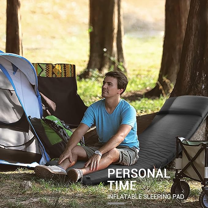 INVOKER Camping Sleeping Pad 2.76” Memory Foam Self Inflating Sleeping Pad Camping Mat with Pillow for Tent Backpacking Traveling Hiking Car Camping Air Mattress