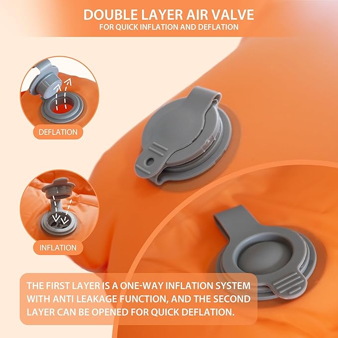 Inflatable Sleeping Pad for Camping, 77''X26'', Sleeping Mat with Built-in Pump, Airpad, Carry Bag, Repair Kit - Compact & Lightweight Air Mattress for Camping Hiking Backpacking (Orange)