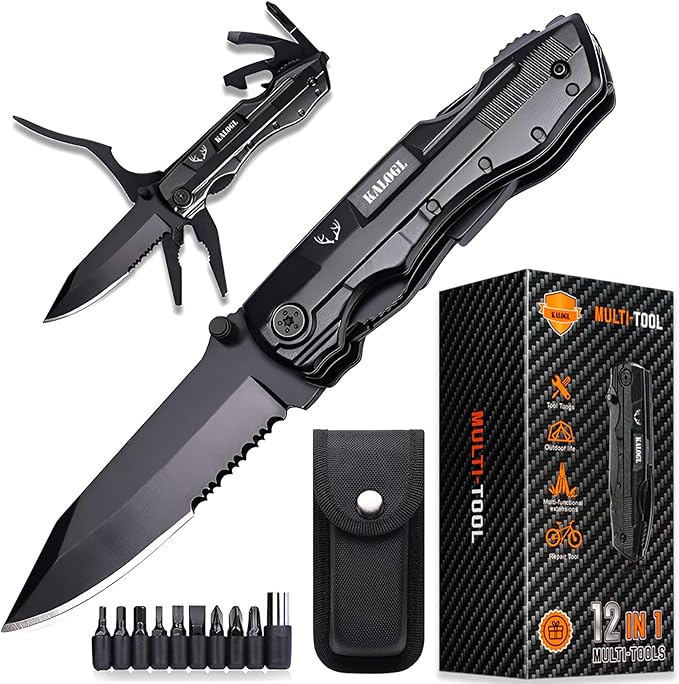 Gifts for Dad Men Him,Pocket Knife Multitool with Safety Locking Handy 12 in 1 Multi Tool with Pliers Knife Bottle Opener 9 in 1 Screwdriver Perfect for Outdoor Camping, Gardening,Home DIY Use