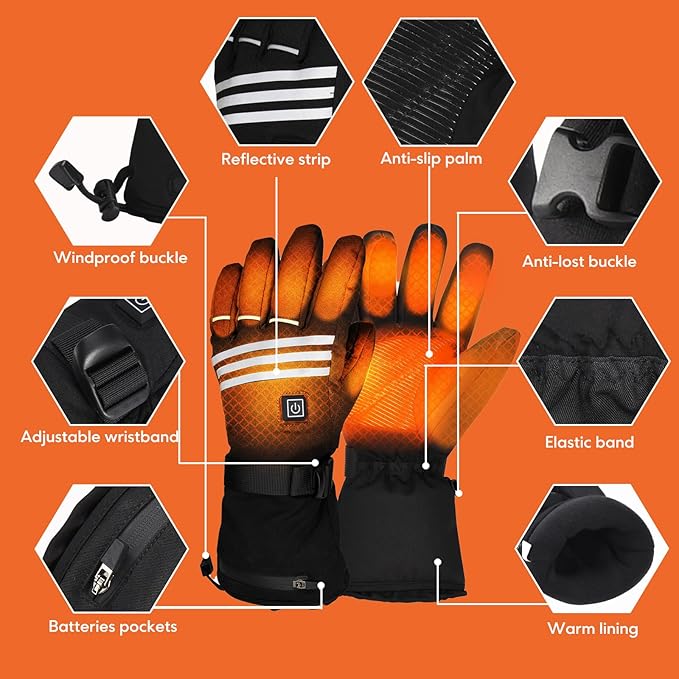 Heated Gloves for Men Women, Rechargeable 5000mAh Windproof Battery Electric Gloves Camping Hand Warmers, Touchscreen for Motorcycle Outdoor Skiing Cycling Hiking Working