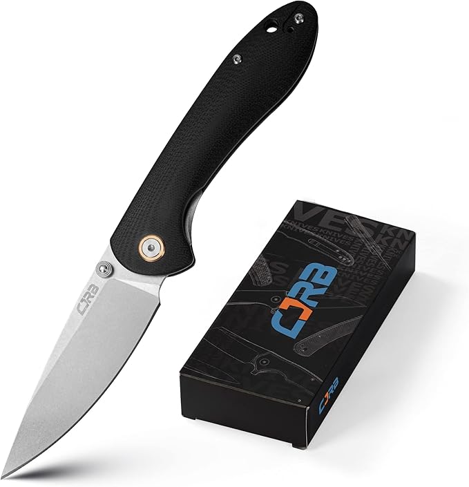 CJRB Folding Knife Feldspar Pocket Folding Knife Stonewash D2 Steel Blade G10 Tactical Handle EDC Knife,Black Handle (J1912)