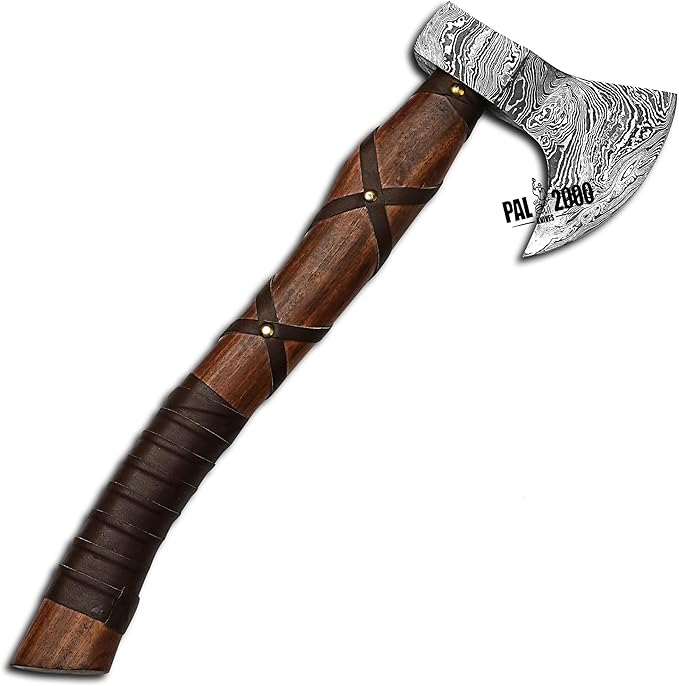 AX-9436 Custom Handmade Viking Hatchet Axe Damascus Steel Bearded Axe Camping Tomahawk Battle Axe with Sheath