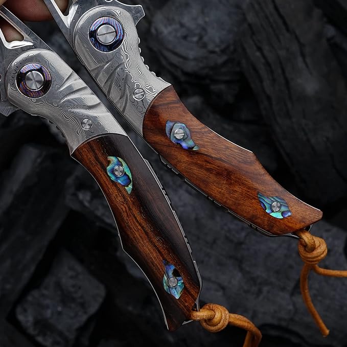 Hand knife with 3.7-inch pocket knife, Japanese SKD11 Damascus steel, outdoor camping knife, forged steel knife, EDC folding knife