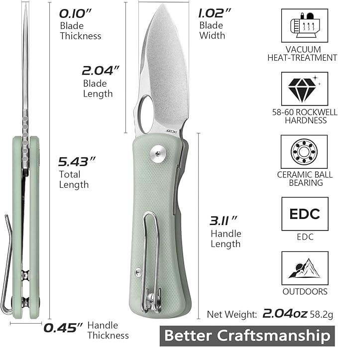 Pocket Knife for EDC,2.04in 14C28N Steel Blade,Jade G10 Reversible Deep Carry Clip Handle,Folding Thumb Hole Knives for Men and Women，Andromeda -03