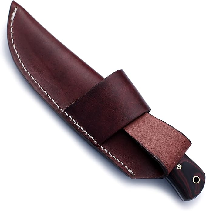 Handmade Damascus Steel Knife Bowie for Hunting,Survival,Camping,Bushcraft,and Fishing Fixed Blade with Drop Point Full Tang Micarta Handle,Leather Sheath - WKD-778