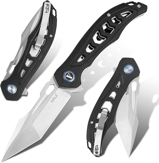 Folding Pocket Knife,3.7" Sandvik 14C28N Steel Tanto Point Blade,G10 Handle,with Clip,EDC Knife, Gifts Pocket Knife for Men Women.