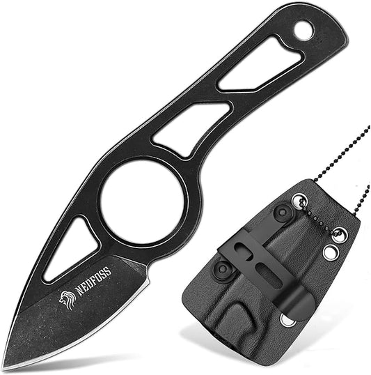 NedFoss Neck Knife with Sheath and Necklace, Spear Finger Hole Fixed Blade EDC Knife,1.9" Small Knife Necklace With Adjustable Belt Clip for Men Women, EDC Utility Knife Mini Box Cutter
