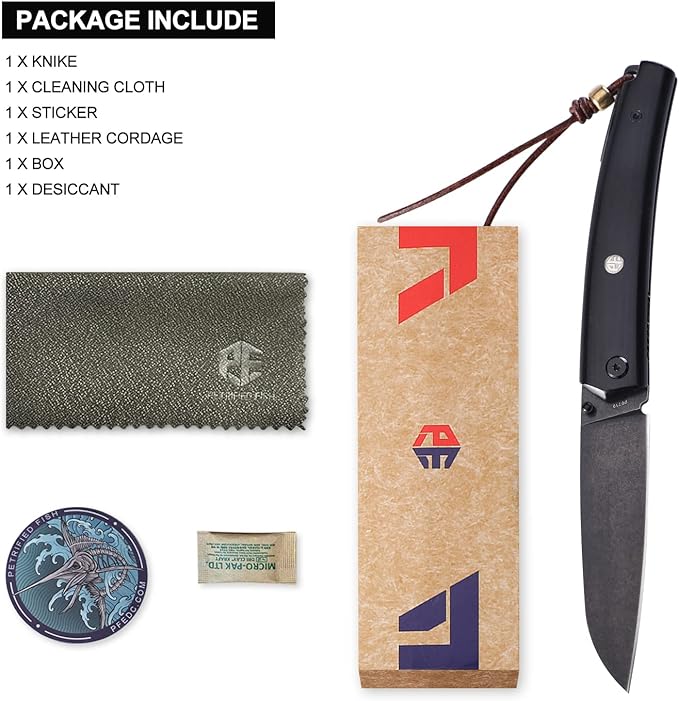 Petrified fish PF719 Folding Knife,3.34" 12C27N Steel Blade, G10 Handle Thumb Stud Liner lock Pocket knife (Black Stonewashed with G10 Handle)