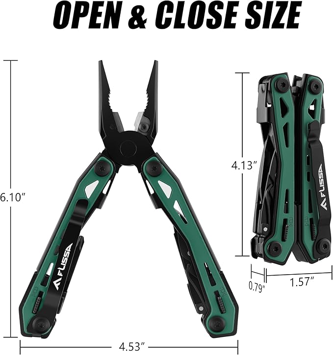 FLISSA 16-in-1 Multi Tool Pliers, Stainless Steel EDC Multitool with Pocket Knife, Belt Clip and Oxford Pouch, Self-locking Multipurpose Utility Multi-Tool for Camping Survival Outdoor Activities