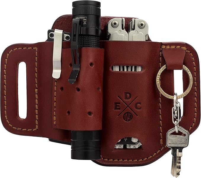 Multitool & Flashlight Holster, Leather EDC Organizer Belt Pouch Fits Multitool, Knife, Flashlight, Keys - Compatible with Heavy Duty Leatherman, Gerber, SOG Multitools
