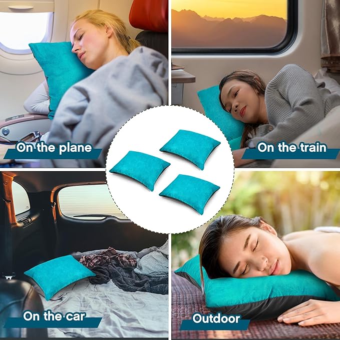 Soaoo 3 Pcs Camping Pillow Inflatable Compressible Memory Foam Foldable Travel Pillow Packable Pillow with Storage Bag for Adult Kid Backpacking Sleeping Traveling Hiking Car Essential Gear (Green)