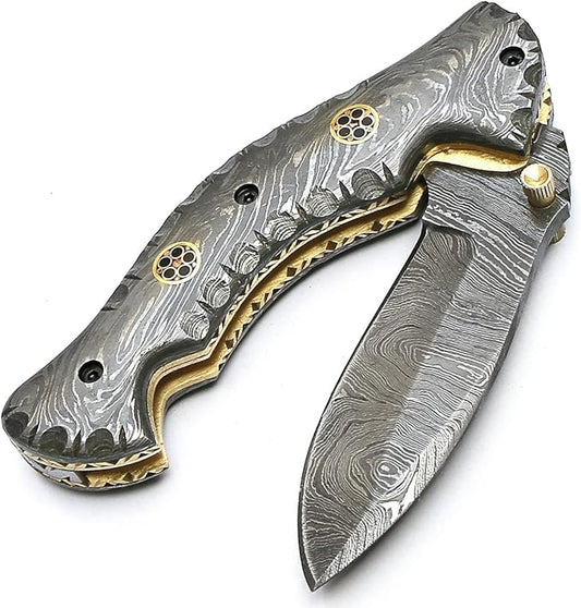 PAL 2000 KNIVES FOL-9023 Handmade Custom Damascus steel folding pocket knife With Sheath