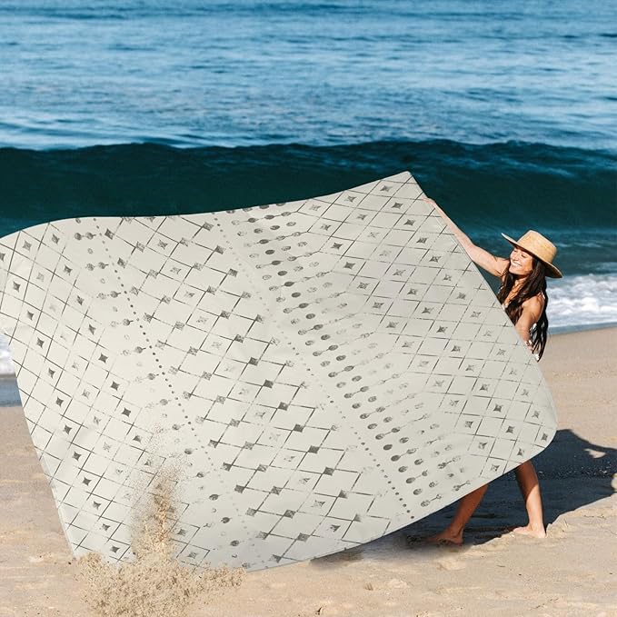 Beach Blanket Waterproof Sandproof, 10'X 9' Extra Large Oversized Beach Mat for 2-8 Adult, Quick Drying Lightweight & Portable Polyester Picnic Blanket for Outdoor, Travel, Camping, Hiking-Moroccan
