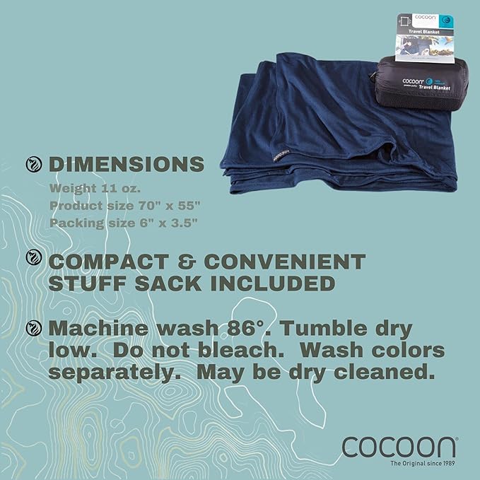 COCOON - Coolmax Travel Blanket | Compact Throw Blanket for Camping and Hiking | Fits in Backpack | Attaches to Luggage | Travel Essential | Fast Drying (Regular 70" x 55")