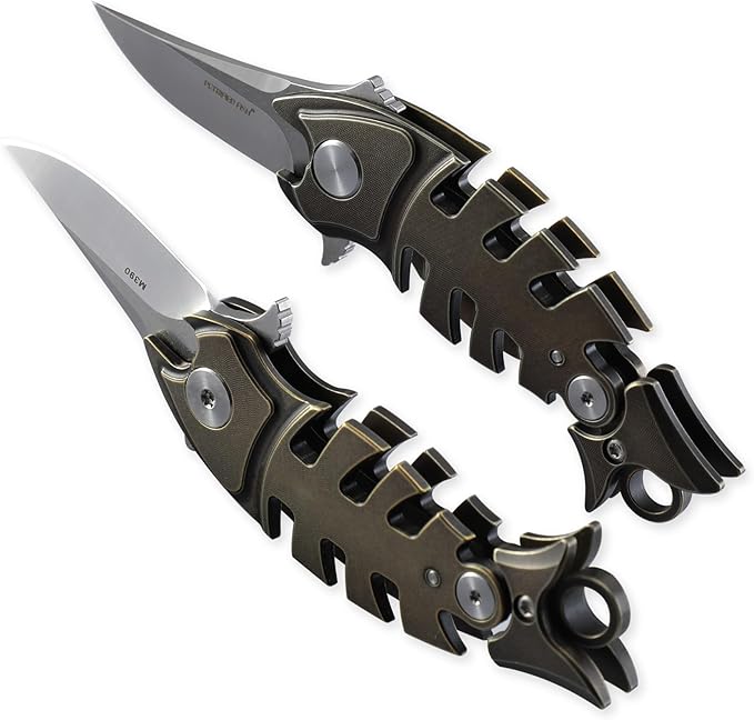 Petrified fish PF900 Pocket Knife,1.54" M390 Satin Blade,1.22 oz Titanium Handle Folding knife for EDC (Brown)