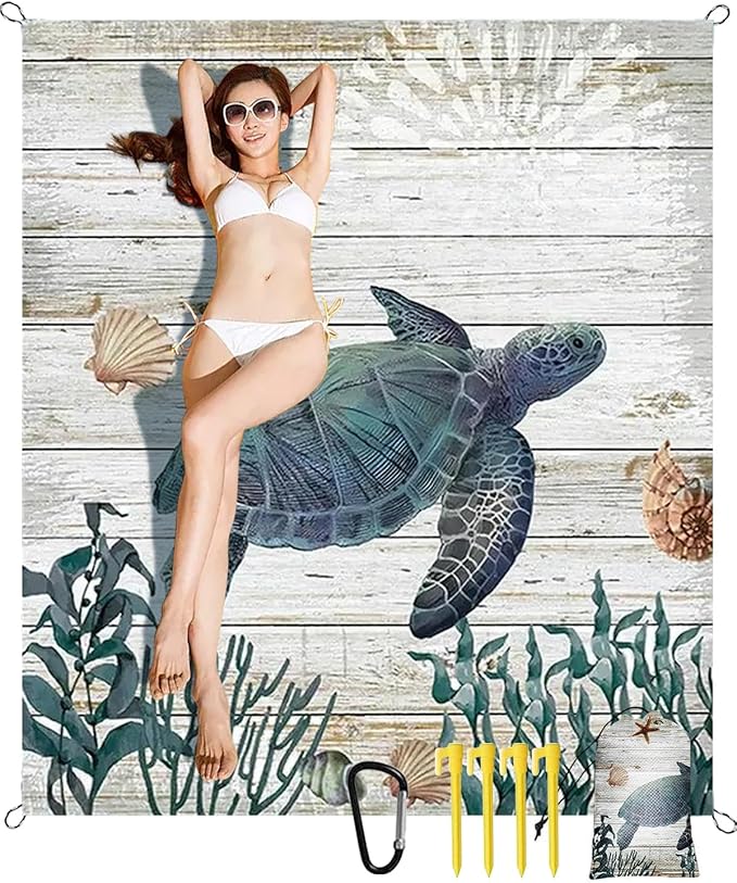 Beach Blanket Waterproof Sandproof Picnic Blankets Extra Large Beach Mat 79" X 83" for 4-6 Adults Oversized Picnic Mat for Outdoor Travel Camping Hiking (Style 2)