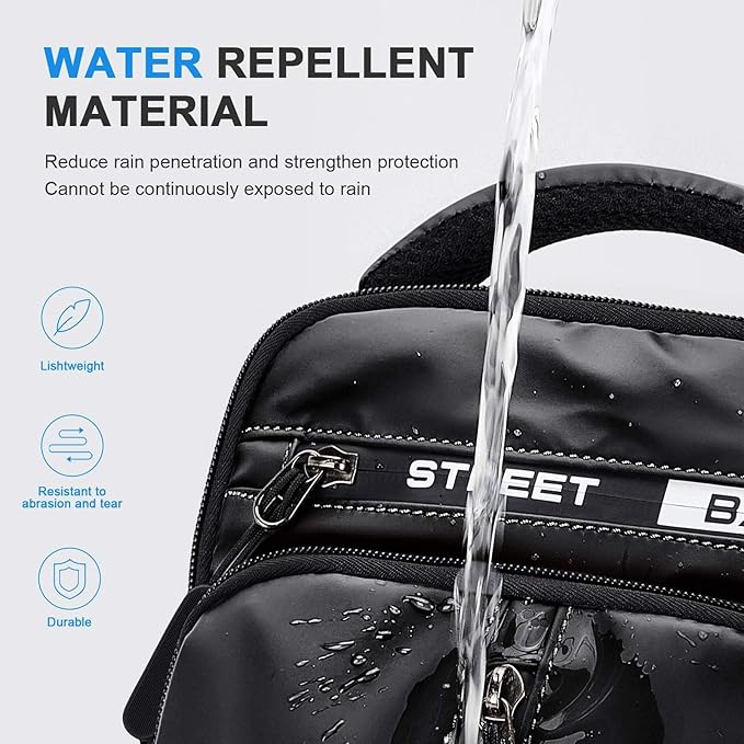 Large Black Sling Bag for Men Women, Mini Anti Theft One Strap Motorcycle Sling Backpack, Small Sling Chest Bag Daypack Crossbody Backpack with Usb Port for Casual Travel Hiking Gym Outdoor Sports