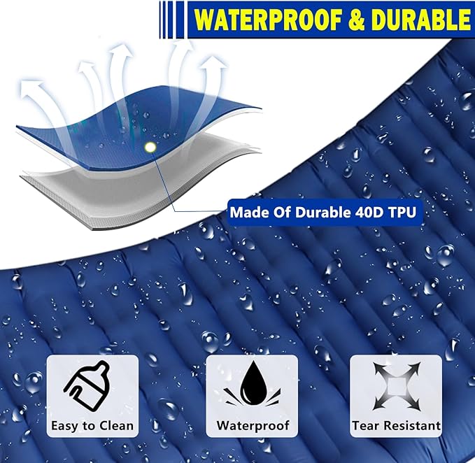 Blue Self Inflating Sleeping Pad, Blue Sleeping Air Mattress with Built-in Foot Pump, 4.7” Single Air Mattress Sleeping Mat Camping Mat Inflatable Sleeping Pad for Camping Hiking Picnic