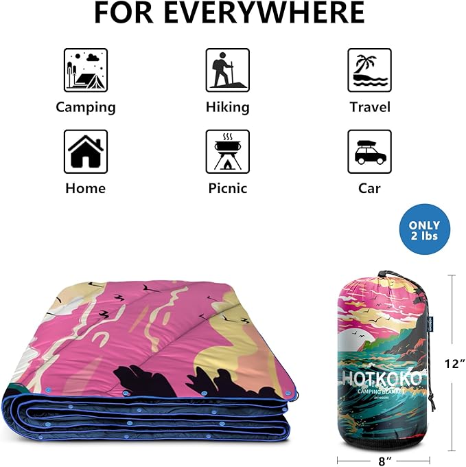 Camping Blanket,Lightweight Down Alternative Puffy Printed Camping Blanket Packable Outdoor Blanket for Camping,Traveling, Stadium, Hiking, Picnics