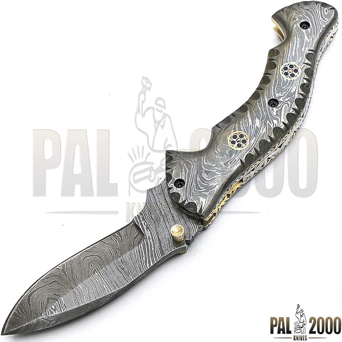 PAL 2000 KNIVES FOL-9023 Handmade Custom Damascus steel folding pocket knife With Sheath