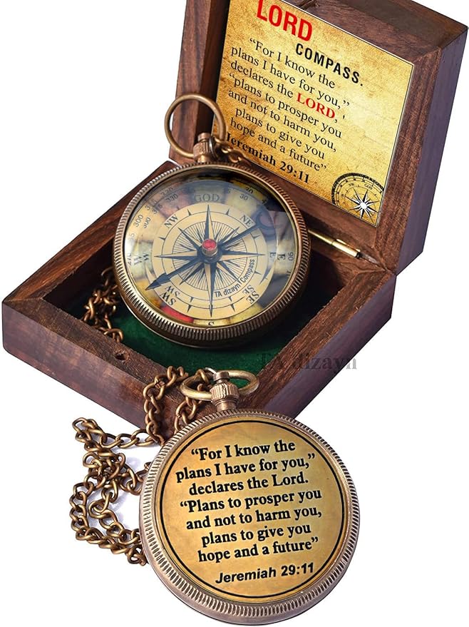For I Know The Plans I Have For You, Jeremiah 29:11, Solid Brass Directional Engraved Compass, Baptism Gifts for Boys Girls, First Communion, Christian Gifts for Men, First Confirmation Gifts for Boys