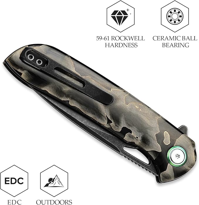 Folding Knife,3.48" Black PVD Blade Raffir Noble Handle with Deep Carry Pocket Clip,Cool Camping Hunting Flipper Knives for Men,Sgr-07