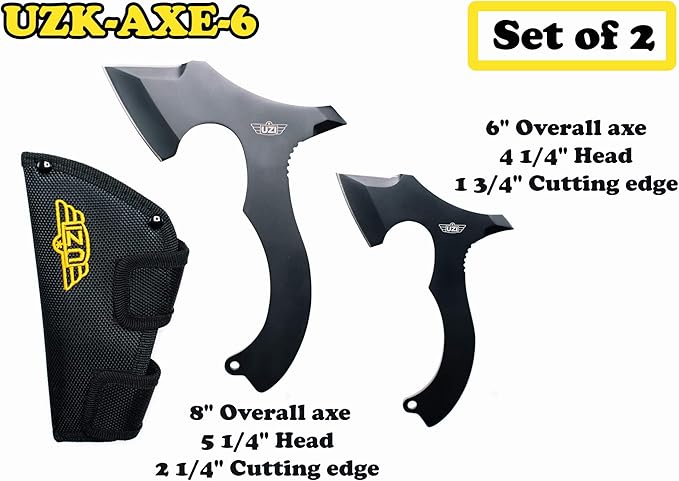 UZI Throwing Axes Combo - Includes 5.25-inch and 4-inch Blade Heads, Double Edged, Full Tang