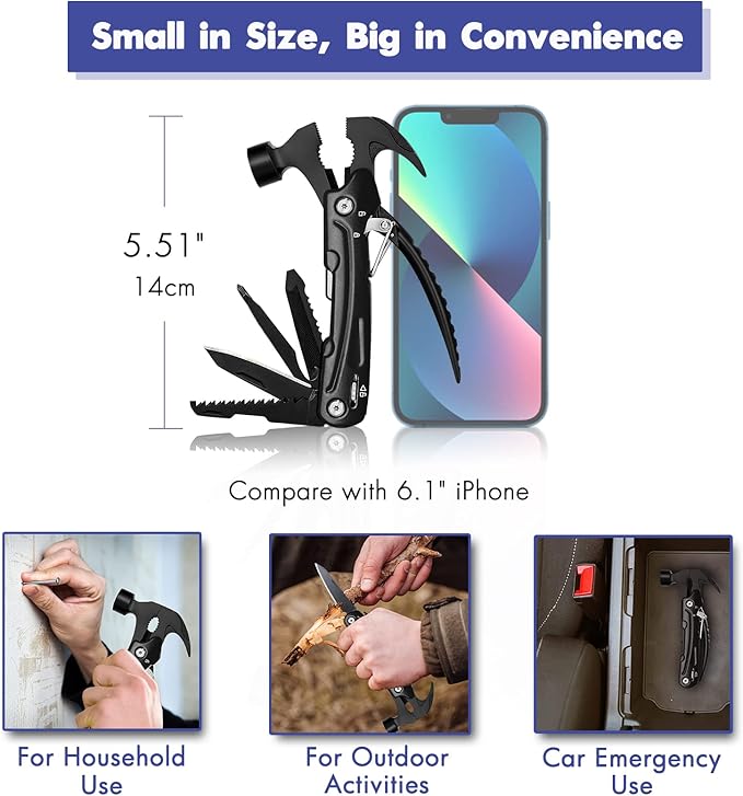 Hammer Multitool Cool Gadgets Multi Tool with Gift Box Carrying Case Birthday Stocking Stuffers Father's Day Gifts Valentines Day Gifts for Men Husband Him Camping Accessories(Black)