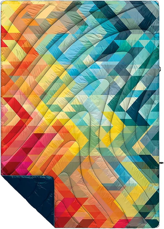 Rumpl Original Puffy Blanket - Warm Puffy Camping Blanket, 100% Recycled Polyester Insulation, Lightweight, Packable, Water-Resistant, Outdoor Puffer Blanket, 52"x75", Geo