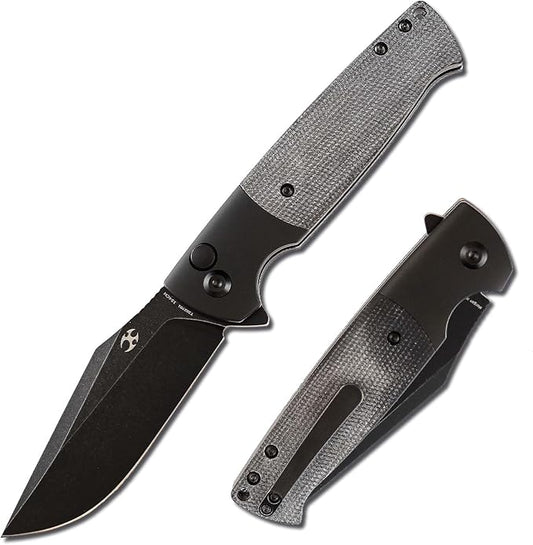 KANSEPT Shikari SBL Pocket Folding Knives EDC Camping Folding Knife 3.35'' 154CM Material Pocket Folding Knife with Black Aluminum Black Micarta Handle Everyday Carry T2027B1
