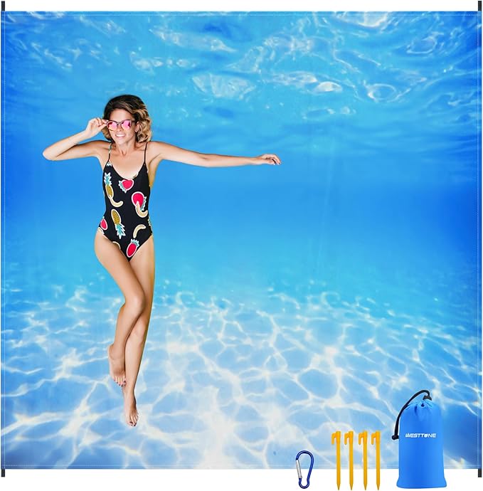 Beach Blanket 79" X 83" for 1-4 Adults,Large Beach Blanket Waterproof Sandproof,Waterproof Quick Drying Outdoor Picnic Mat,Beach Mat for Travel,Camping,Hiking