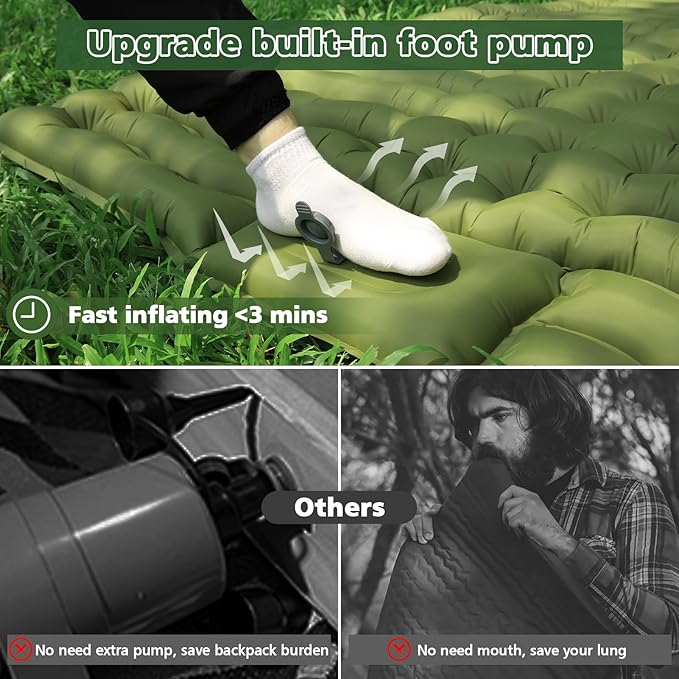 Double Camping Sleeping Pad with Built-in Foot Pump and Pillows Thick Inflatable 2 Person Portable Camping Mat for Hiking Backpacking Tent
