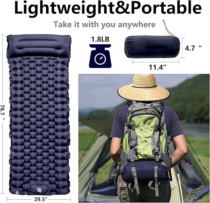 LISANNE Camping Sleeping Mat Inflatable Camping Mattress with Built in Foot Pump,Ultralight Compact Sleeping Pad for Camping,Backpacking,Hiking,Traveling,Tent,Rv,Waterproof and Portable