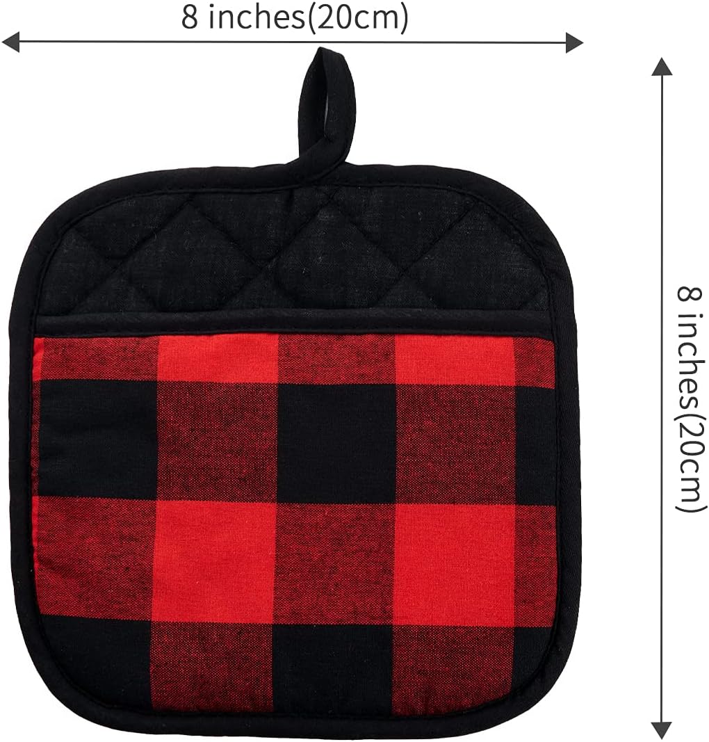 Joyhalo 4 Pack Pot Holders for Kitchen,Cotton Oven Holder with Great Heat Resistance,Non Slip Hot Pads for Kitchen Clearance,Black and Red